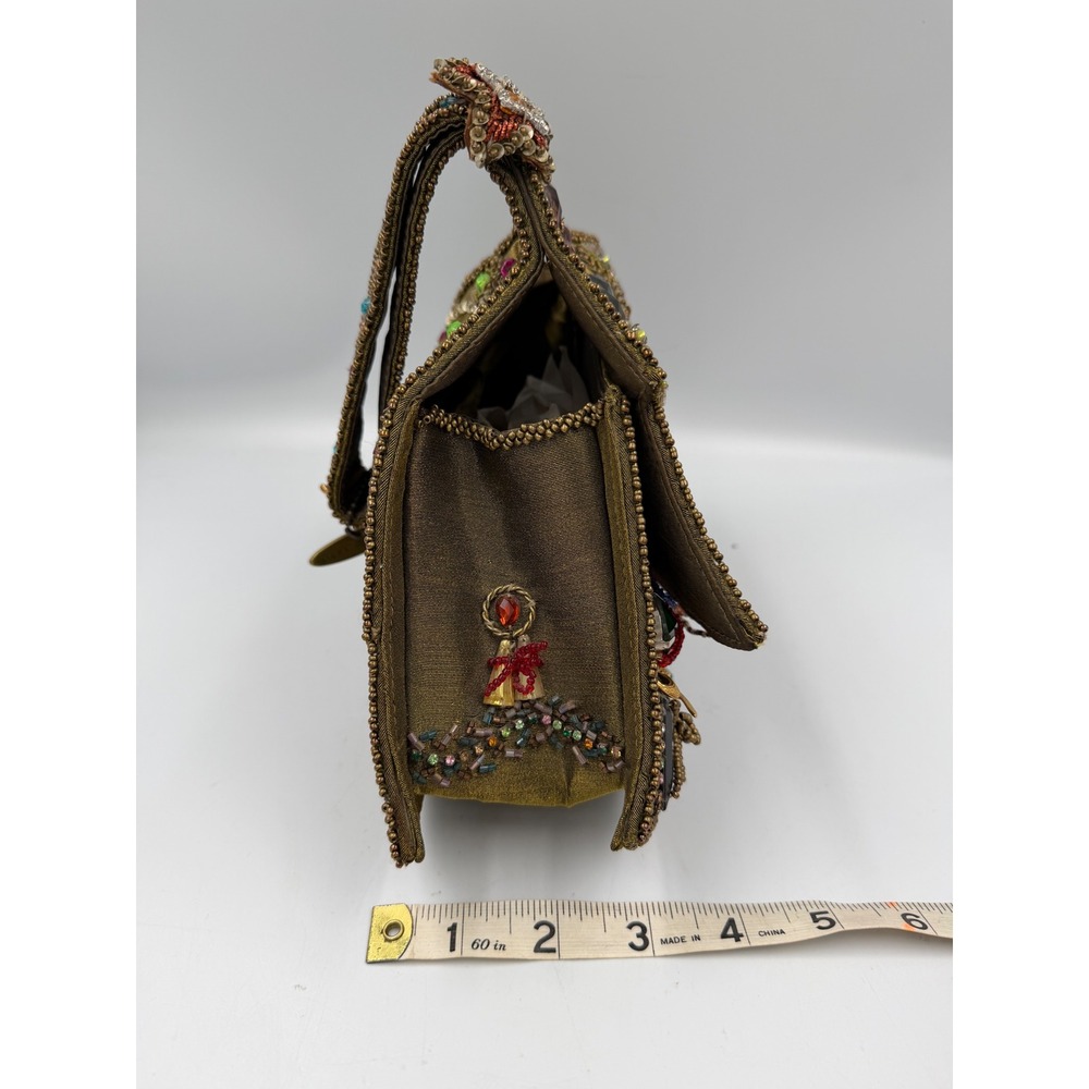 Mary Frances Christmas Tree Beaded Jeweled Novelty Handbag Green Holiday Clutch - Picture 12 of 12